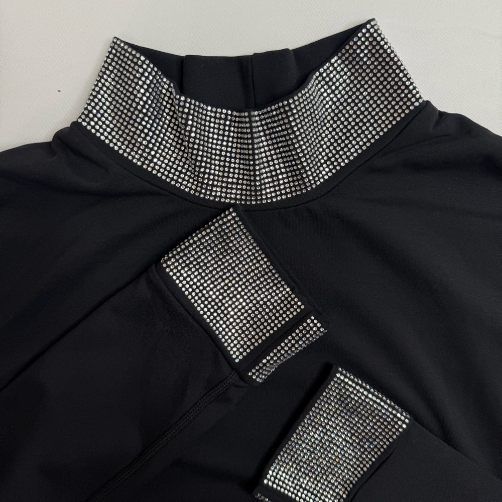 Carbon38 Rhinestone Mock Neck Long Sleeve Black Nylon-Spandex Top - Picture 4 of 9